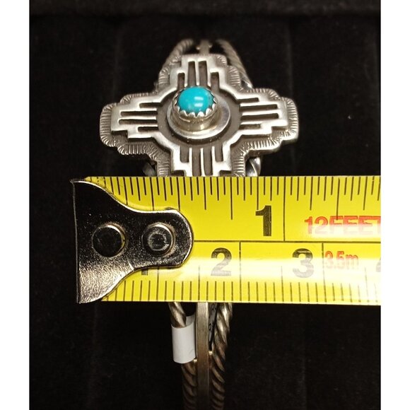 Sterling Silver Zia Cross Cuff Bracelet With Turquoise Stone Center - Picture 7 of 7